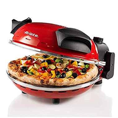 Ariete 909 pizza in 4 minuti, Forno per pizza, 400 gradi, Cuoce in 4', Piastra in pietra refrattaria 33 cm di diametro, 1200 watt, Timer 30', Rosso