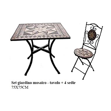 Bagno Italia Arredamento per Esterno Set Giardino tavolino Quadrato in Mosaico con 4 sedie arredo Ferro battuto I