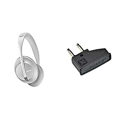 Bose Noise Cancelling Headphones 700 Wireless Bluetooth, con Controllo Vocale Alexa, Argento + Bose Adattatore Aereo per Cuffie Bose QuietComfort 3