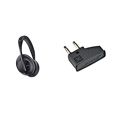 Bose Noise Cancelling Headphones 700 Wireless Bluetooth, con Controllo Vocale Alexa, Nero + Bose Adattatore Aereo per Cuffie Bose QuietComfort 3