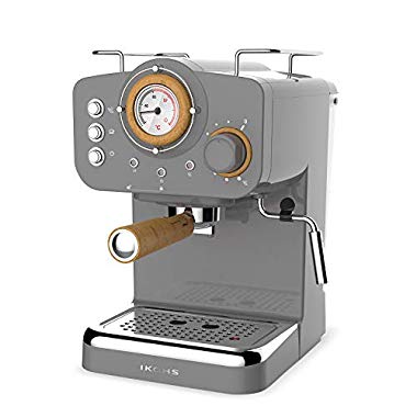 IKOHS THERA RETRO - Macchina del Caffè Express per caffè espresso e cappuccino, 1100 W, 15 bar, vaporizzatore regolabile, capacità 1,25 l, caffè macinato e monodose, con doppia uscita (Grigio)