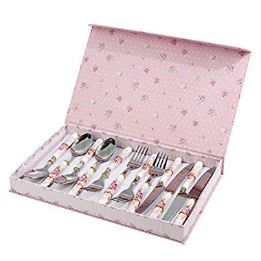 London Boutique,set di posate da cena,coltelli,forchette e cucchiai da tavola,in acciaio inox,confezione regalo (rosa rosa) (Rose Pink)