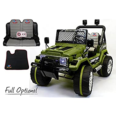 Mondial Toys Auto ELETTRICA 12V Drifter 2 POSTI per Bambini con Telecomando 2.4G Soft Start Full Optional Verde Militare