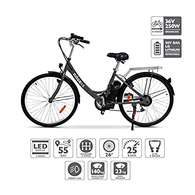 Nilox E Bike X5, Bicicletta Elettrica City Bike a Pedalata Assistita, Ruote 26'', Velocità 25km/h, Autonomia 55km, Nero